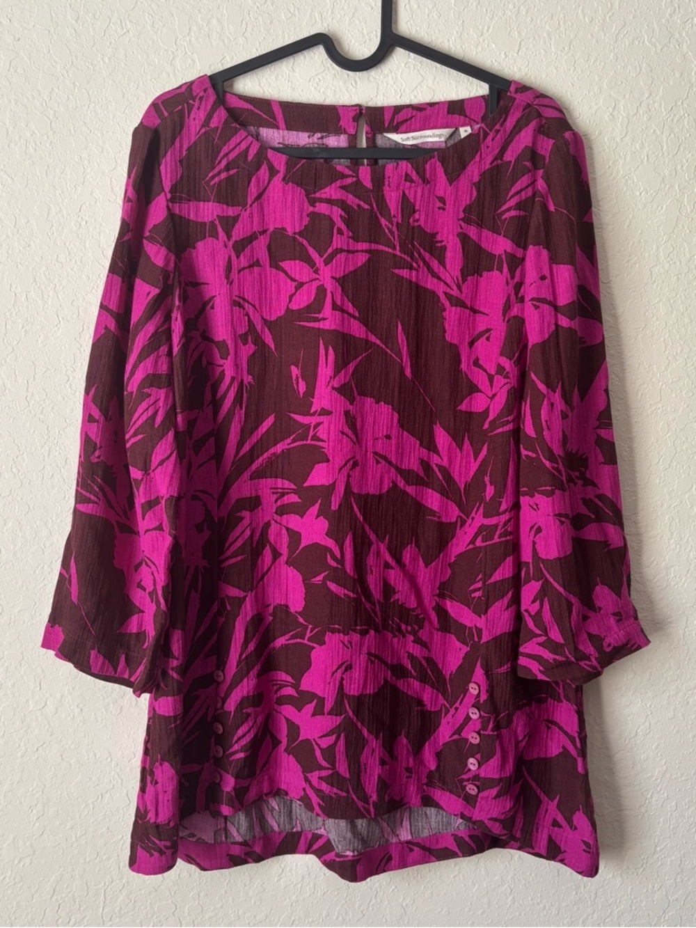 Soft Surroundings | Women's Oceo Crinkle Gauze Tunic Top Size Medium Pink Floral